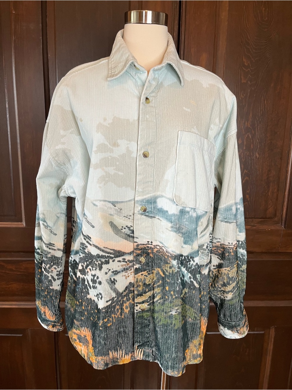 BDG Urban Outfitters Mountain Landscape Corduroy Shirt Western Long Sleeve Sz L - Picture 4 of 13